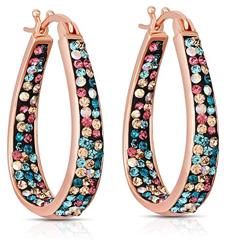 Savlano Inside Out Oval Shape Crystal Hoop Earrings For Women Comes With Savlano Gift Box