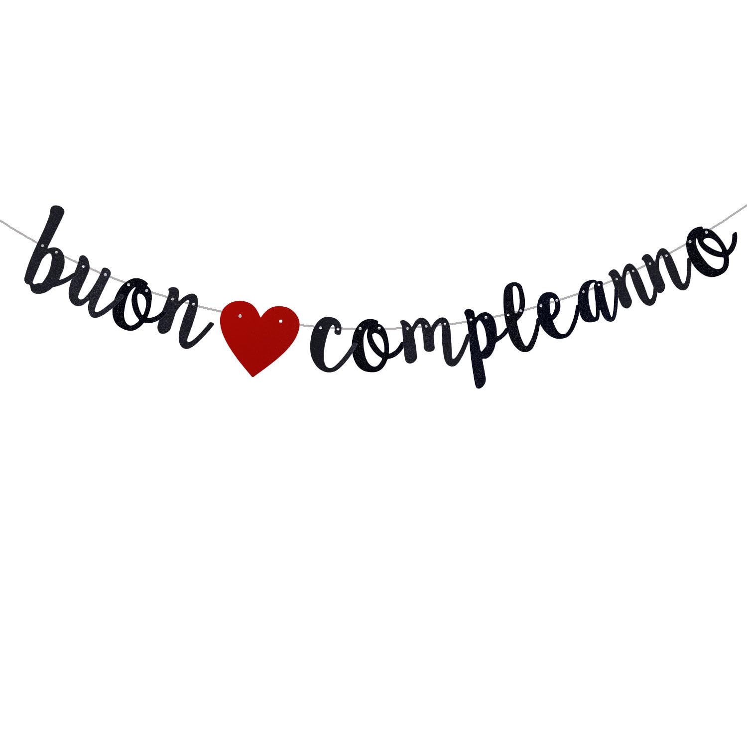 Buon Compleanno Banner, Black Gliter Italian Happy Birthday Sign Garland Italian Themed Birthday Anniversary Supplies Decor (Pre-Strung)