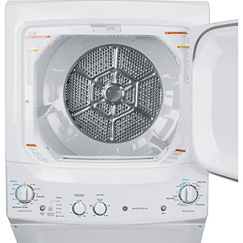 Image of GE GUD27ESSMWW Unitized Spacemaker 3.8 Washer with Stainless Steel Basket and 5.9 Cu. Ft. Capacity Electric Dryer, White