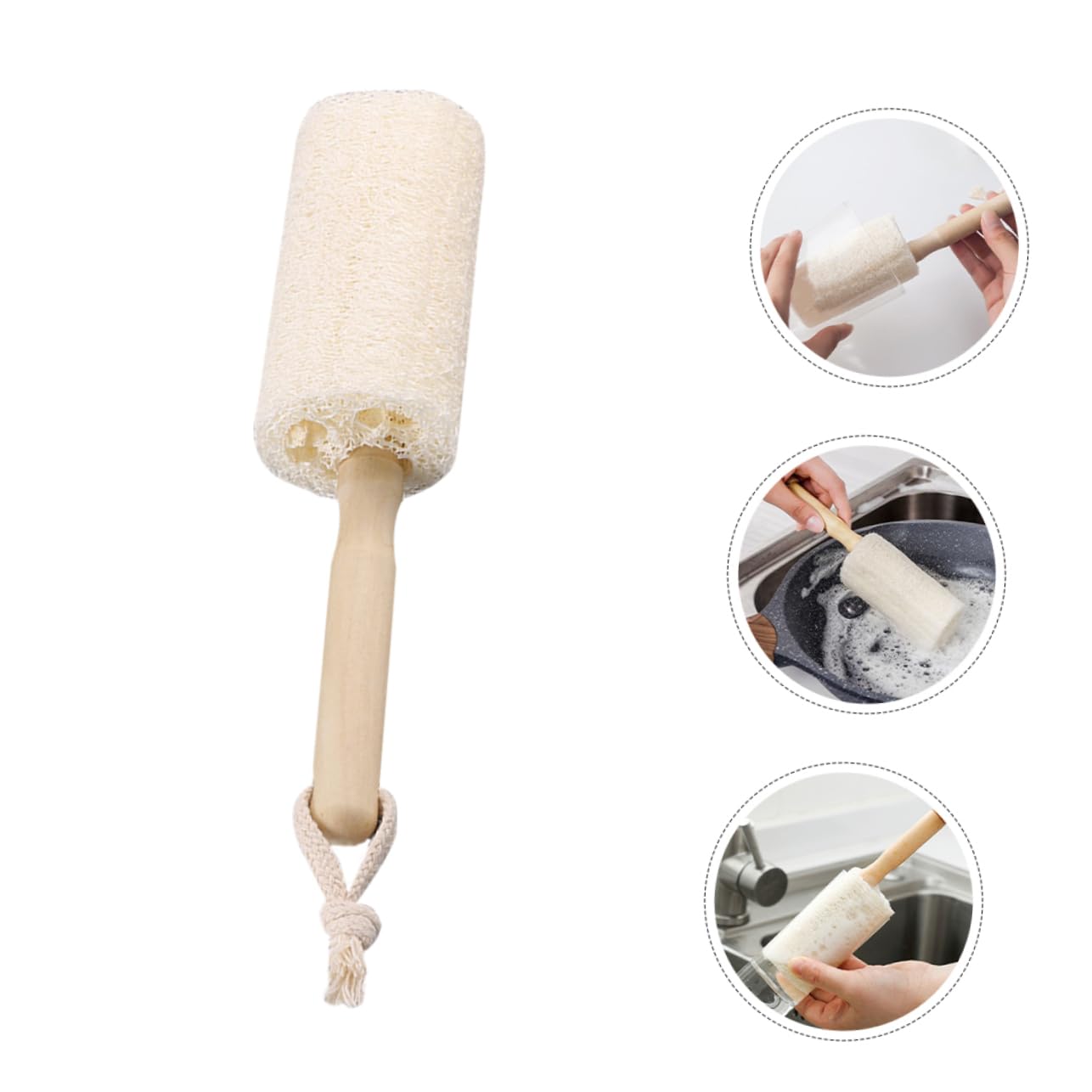 IMIKEYA 5 Ensembles Brosse De Nettoyage en Luffa Brosse À Vaisselle Nettoyeur De Bouteille d'eau Gourde Hydro Balayette Brosse pour Le Nettoyage Goupillon De Cuisine en Bois 3 Pièces * 5