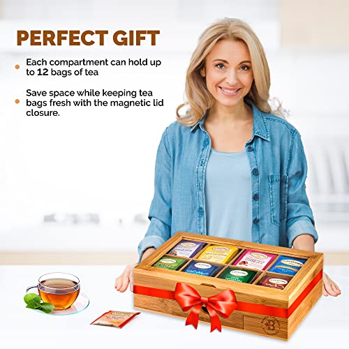 Premium Bamboo Tea Box Organizer - Wood Tea Chest With Slide-Out Drawer & Acrylic Window, Magnet Lid Keeps Teabag Fresh - Countertop & Cabinet Organization (Teabags Not Included) | Mothers Day Gift #TOP3