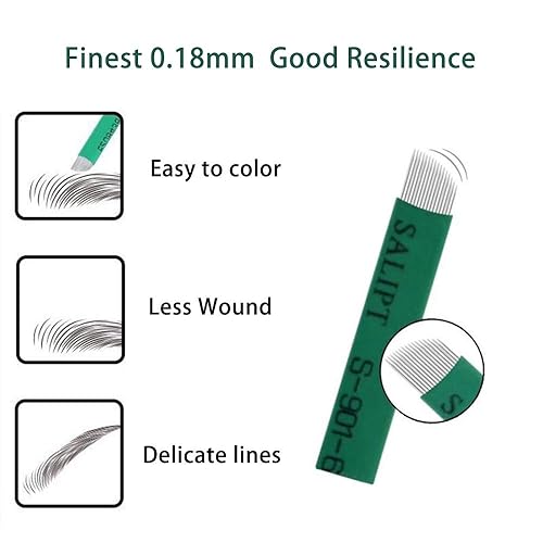 Miniatura 3 de Agujas de tatuaje de cejas inclinadas S14, agujas de microblading manual de maquillaje permanente, 14 pernos de 0.007 in desechables