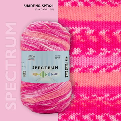 Image of Ganga Acrowools Spectrum Yarn -100% Acrylic Supersoft Knitting Wool Ball, (Pack of 1 Ball - 100 Grams). Suitable for Craft, Babywear Blankets, Ponchos mufflers, caps, Thick mota Needle Crochet Hook Thread; Multicolored Brown Cream Colour Ball (Pink White)