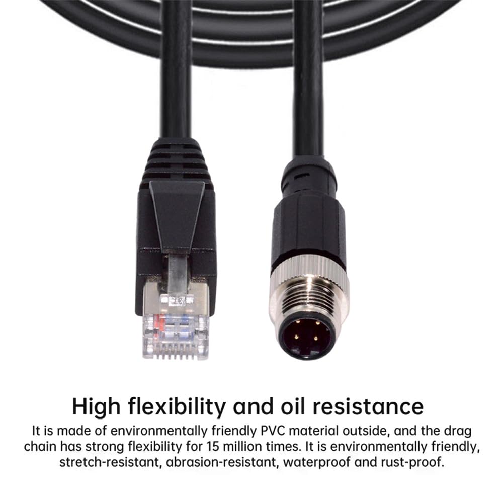 xiwai Cable de conexión M12 de 4 pines codificado en D tipo D macho a RJ45 macho Cat5e IP67 LAN Ethernet Network Industrial Aplicaciones Cable 1 m