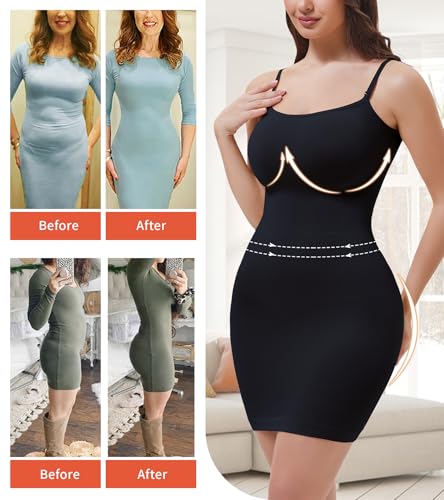 Image of Shapewear Slips for Under Dresses, Full Slip Dress for Women Tummy Control Body Shaper Seamless Shaping Dress