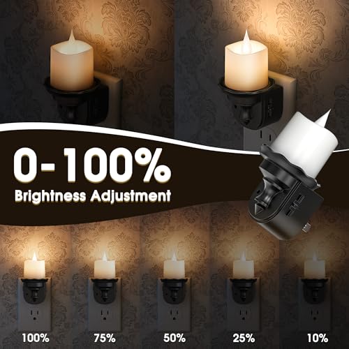 Image of Briignite Candle Night Light, Warm White Night Lights Plug into Wall 2 Pack, LED Flicker Candle Night Light with Light Sensor, 0-100LM Dimmable Nightlight for Kids Hallway Bathroom