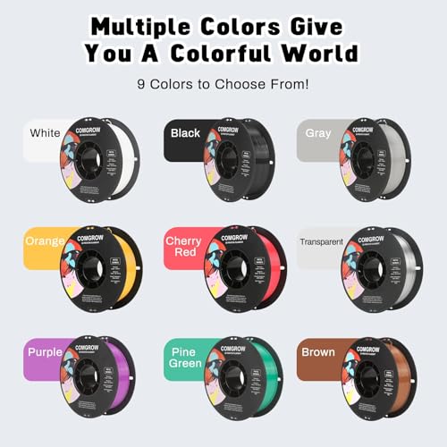 Image of Comgrow PETG 3D Printer Filament 1.75mm, High Precision and Tough 3D Printer Filament 6 rolls*1kg, Dimensional Accuracy + /- 0.02 mm, Fit Most 3D Printers Black /White /Cherry Red /Pine Green /Purple /Brown