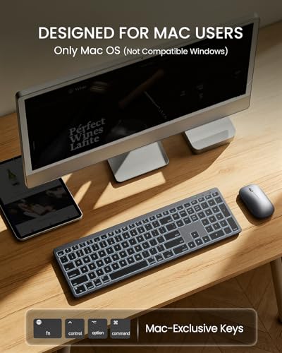 Image of SABLUTE Bluetooth Keyboard and Mouse for Mac - 7-Color Backlit, Multi-Device, Rechargeable, KMA1pro Full-Size Wireless Keyboard Mouse Combo with Quiet Scissor-Switch Keys for Mac (Space Gray)