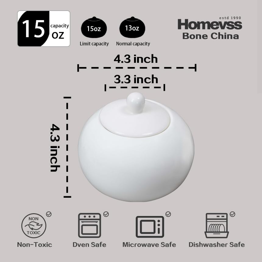 HomeVss, Bone China Coupe Shape, Elegance White Sugar & Milk Pot Set,