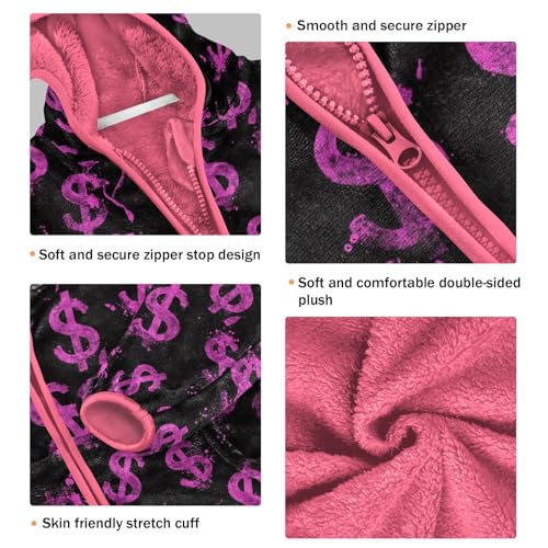 Dollar Sign Toddler Fleece Jacket Baby Girls Hooded Zipper Long Sleeve Thick Warm Outerwear 3-10 Years3