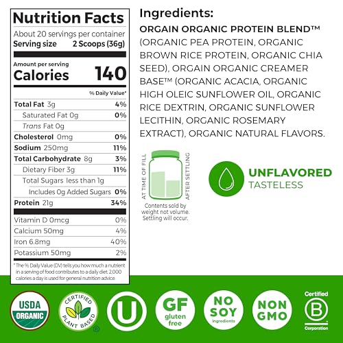 image for Orgain Organic Vegan Protein Powder, Natural Unsweetened - 21g of Plan