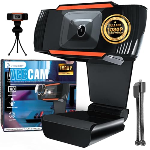 UTENSILIFY® Super Pack Webcam Full HD 1080P + TRIPODE | Camara Streaming con Microfono y Puerto USB | Camara Pc | Camara Web | Skype | Youtube | Twitch y Streaming | PC | Mac | Portátil | Tablet