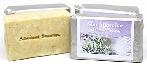 Ancient Sunrise Barra de champú de romero y salvia - Añade brillo y domesa el encrespamiento - Champú totalmente natural sin parabenos, sin sulfatos