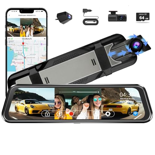 Aprilboy 3 Channel Mirror Dash Camera for Cars, 10