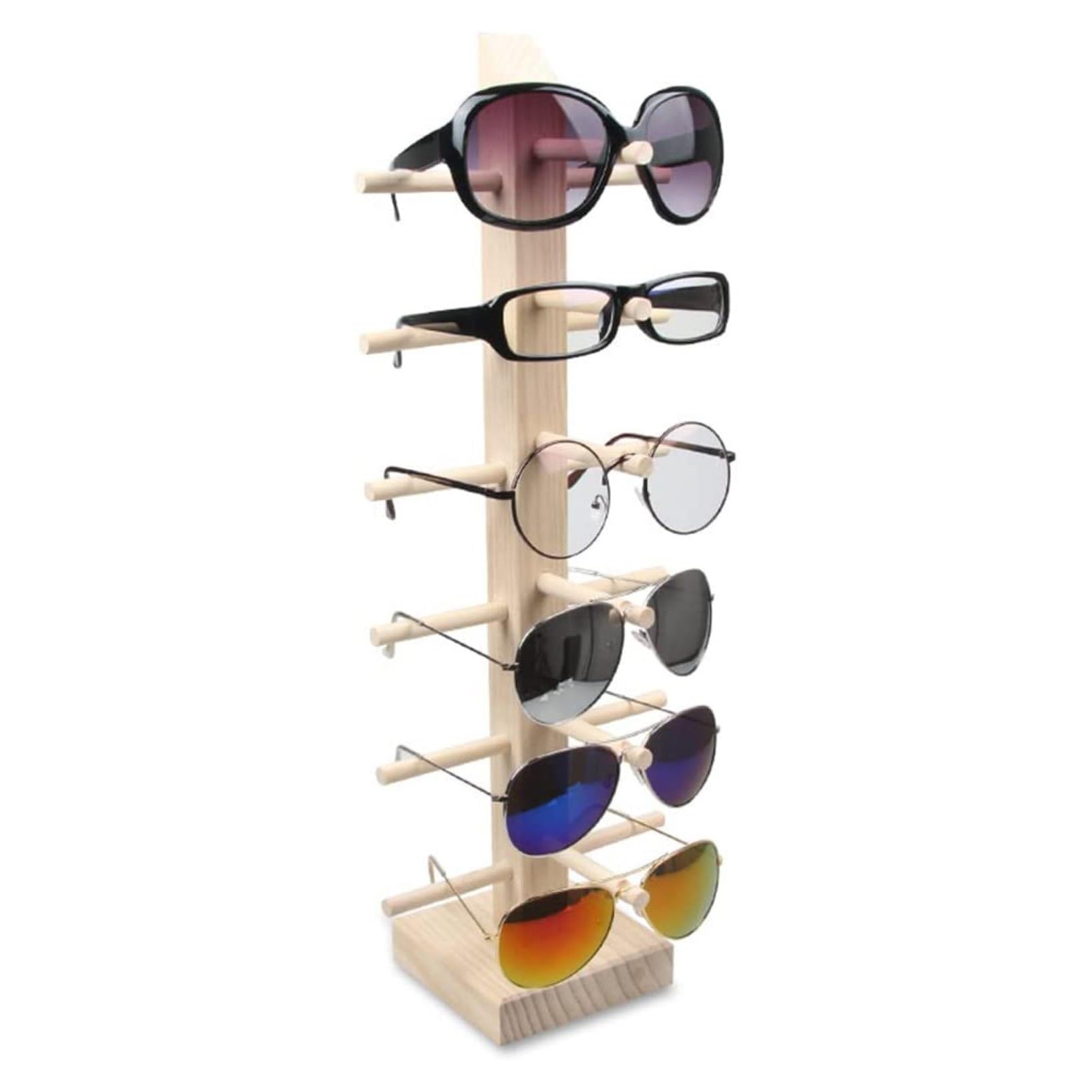 Rustikale Holz Sonnenbrillen Display Stand,Tischplatte Einzelhandel Brillenregal,Hält Bis Zu 4-6 Brillen (Color : Wooden, Size : 17.2 * 42.7cm)