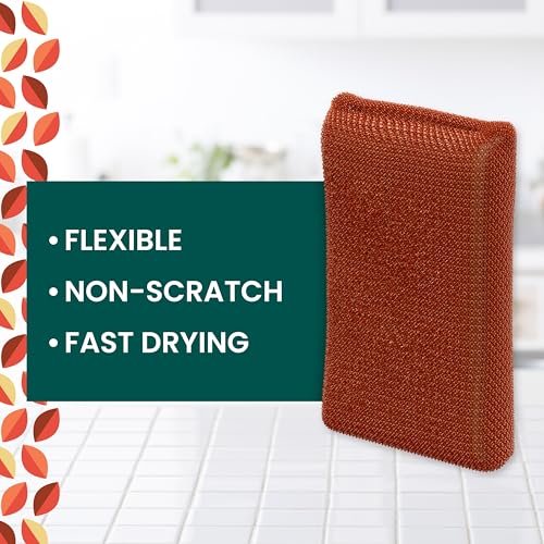 Image of Scotch-Brite Harvest Dobie Scrubbing Pads, Non-Scratch Kitchen Sponge for Cleaning Dishes, Appliances, and Bathrooms, Copper Acorn Dish Sponge that Dries Fast, 2-Pack