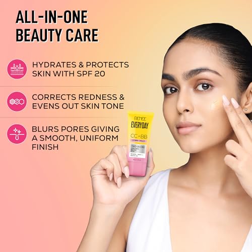 Image of RENEE Everyday CC + BB Hybrid Cream With SPF 20 - Almond Creme| Corrects Redness, Blurs Pores, Refines Skin Tone, Hydrates Skin | With Niacinamide | Lightweight, Buildable Coverage | 20 g