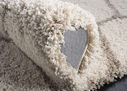 Image of Super Ultra Modern Soft Shaggy Handcrafted Anti-Skid Silk Touch Carpet, Size 12x15 Feet, Color Ivory Zigzag