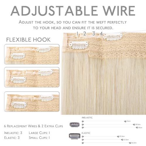 Image of WENNALIFE Wire Hair Extensions Real Human Hair 22 inch 150g Platinum Blonde Remy Hair Invisible Transparent Wire Straight Reusable Natural Looking Easy to Apply Reusable for Volume and Length
