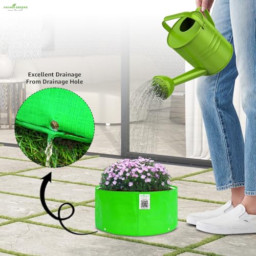 Image of Anandi Green's HDPE Uv Protected 260 GSM Round Green Colour Plants Grow Bags Suitable for Terrace and Vegetable Gardening 12x6 Inch Pack of 10 Grow Bags
