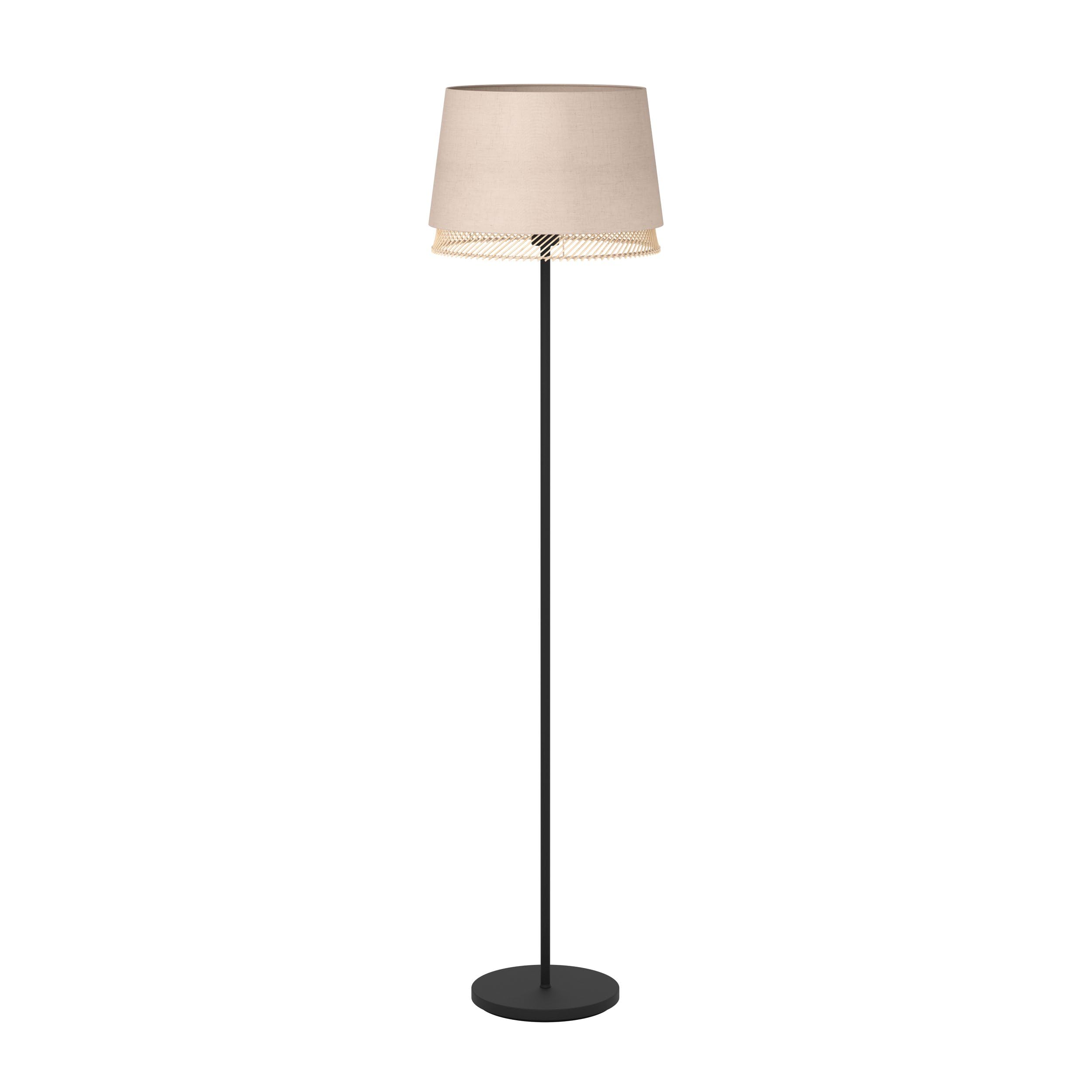 Eglo Floor lamp Tabley, Corner floorlamp, Living Room Lighting, Standing Light Made of Black Metal with lampshade of Wood and Fabric, E27 Socket, 60โ โ image 1