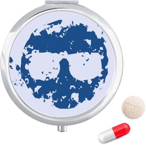 Blue Glasses Design Round Illustration Pattern Pill Case Pocket Medicine Storage Box Container Dispenser