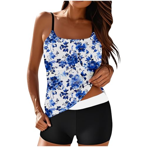 Womens Athletic 2 Piece Tankini Swimsuits Modest Swim Tank Tops with Sports Bra and Boyshorts Bathing Suits