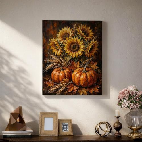Lienzo de girasol y calabazas rústicas para decorar un salón acogedor en otoño 5