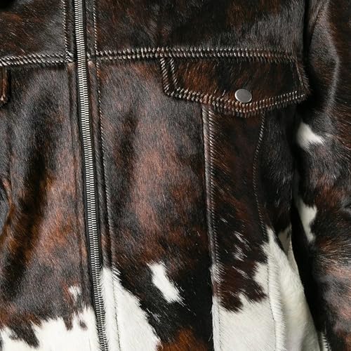 Men's Real Cow Hair on Leather Jacket, Cow Skin Print Pony Skin Coat, Casual3