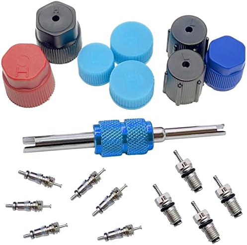 VOTNMIC Air Conditioning Valve Core Kit,Cap & Valve Air Conditioning System Seal Cap A/C R12 R134a Refrigeration A/C Valve Core Rmover Tool HVAC AC Systems Charging Port Seal Caps Kit