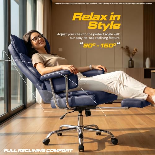 Image of DROGO Monarch-X Massage Office Chair with Vibration & Heat | Big and Tall Ergonomic Executive Computer Chair with PU Leather & 150Reclining | Gaming Chair with Spacious Cushion Seat & Footrest (Blue)