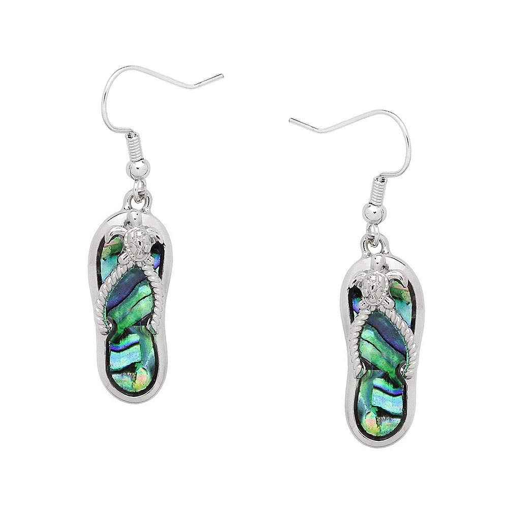 Liavy'sSea Turtle Flip-Flop Sandals Fashionable Earrings - Abalone Paua Shell - Fish Hook - Unique Gift and Souvenir