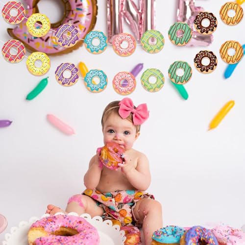 Image of Vuzvuv 90Pcs 5In Doughnut Paper Cutouts with 180Pcs Glue Points,Doughnut Cut Outs Bulletin Board Decorations for Birthday Party Theme Decor Supplies