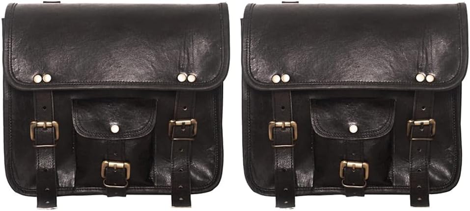 Motorcycle Saddlebags Leather Pannier Bags (2 Pack) | Motorbike Side Pouch | Bike Panniers | Bicycle Pannier Bag | Rear Rack Saddle Bag | Vintage Motorcycle Bag (Black)