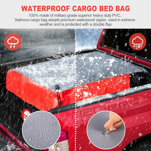Image of Sailnovo Truck Bed Cargo Bag, 26 Cubic ft Waterproof Cargo Bag for Truck Bed, Heavy Duty PVC Truck Cargo Bag Fits Any Truck Size with 6 Stretch Cord, Packing Bag (50''x40''x22'') Red