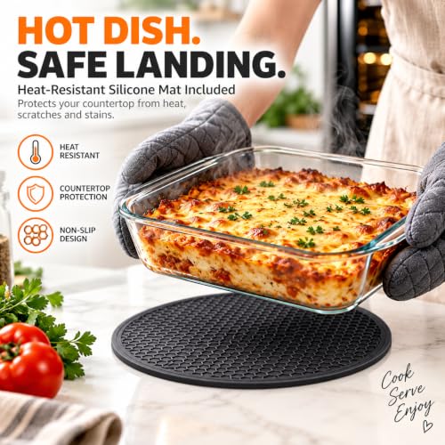 XIRYAER Glass Baking Dish, 8x8in Square Glass Baking Pan, with Silicone Heat-resistant Mats, 1.9 Qt Casserole Dish, Glass Baking Dishes for Oven, Dishwasher, Freezer, Microwave Safe - image 2