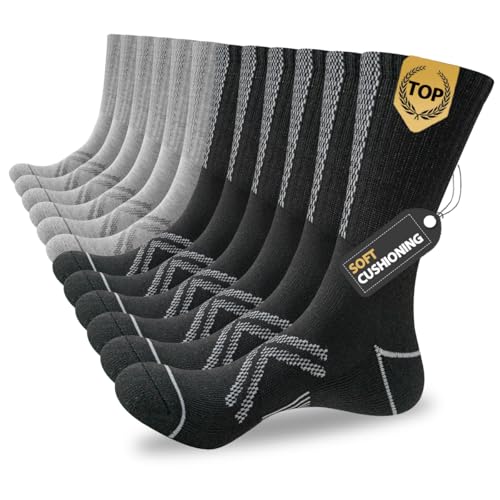 JOYNÉE 12 Pairs Mens Athletic Crew Socks Cushioned for Men Sports Running-Arch Support,Multicolor 2,Sock Size:10-13