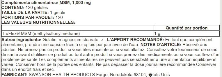 Swanson MSM (Methylsulfonylmethane) 1000mg - 120 gélules | Complément alimentaire pour articulations et bien-être