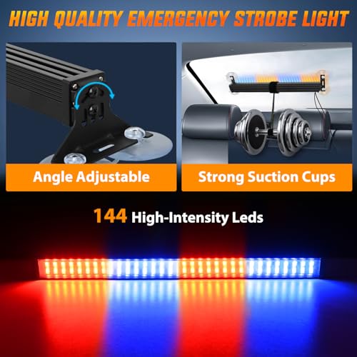 Image of Nilight 144 LED Strobe Traffic Advisor Light Bar Red Blue with Controller | 2 in 1 Automotive Emergency Warning Flashing Police Windshield Lights Bars for Cars Tow Plow Trucks Construction Vehicles