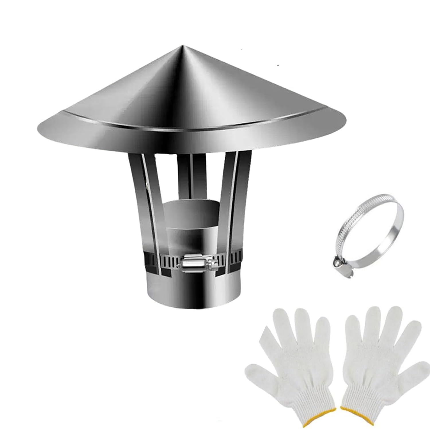 PFXNGMS 304 Stainless Steel Chimney Rain Cap, 80 90 120 mm Tapered Chimney Cover, Silver Adjustable Chimney Caps, Stove Topper for Outside Roof Fireplace Flue Vent Flue(90mm)
