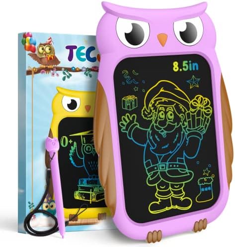 TECJOE Owl LCD Drawing Tablet, 8.5 Inch Colorful Toddler Doodle Board Drawing Tablet, Erasable and Reusable Electronic Drawing Pads, Educational and Learning Toy for 3-6 Years Old Boys, Gift (Purple)
