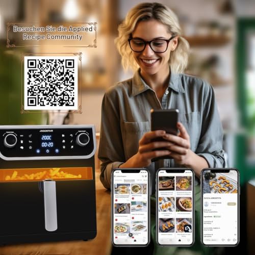 Aigostar - Ölfreie Luftfritteuse, Sichtfenster, Kapazität XL 8L, 1700 W, großer LED-Touchscreen, 12 voreingestellte Funktionen + Handbuch… – Ansicht 6