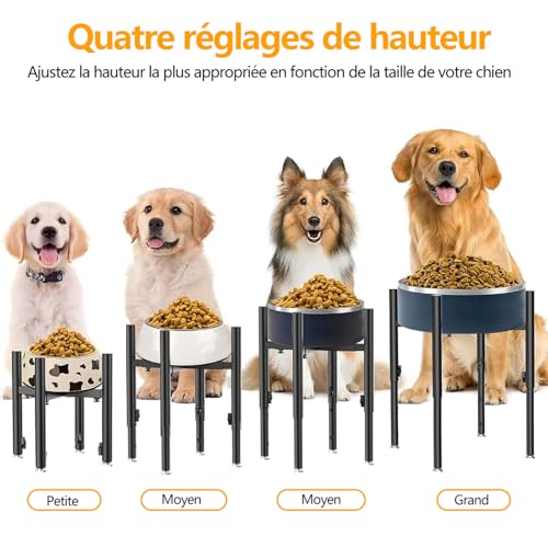 Support surélevé réglable pour gamelle de chien de 6 à 11 pouces