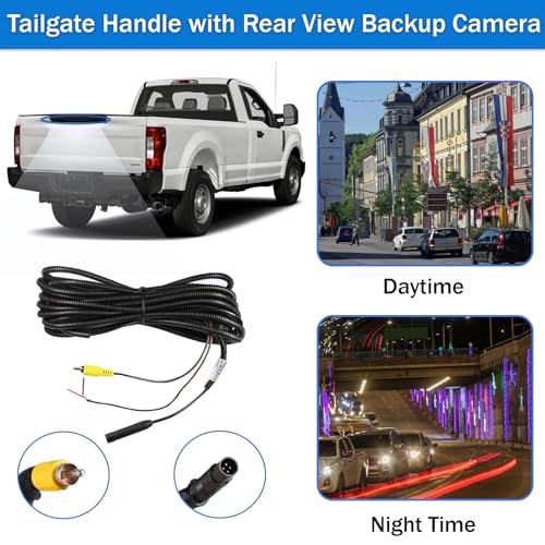 Image of HC3Z-9943400-NB Tailgate Handle with Rear View Backup Camera Fit for Ford F250 Super Duty 2017-2020 Without Release Button Pickup Truck Rear View Parking Reverse Camera Replace HC3Z-9943400-NA