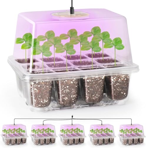 Bonviee 5 Packs Seed Starter Tray with Grow Light, Elevated