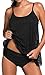 Produktbild YuanYan Damen Sportlich Tankini Top Bandeau Bikini Sets Zwei Stück Beachwear Gepolstert Badeanzug, Größe Large, Farbe Schwarz