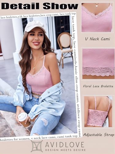 Image of Avidlove Lace Bralette for Women Spaghetti Strap Tank Top V Neck Slim Basic Camisoles,Pack of 2
