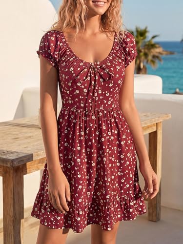 Image of HUHOT Teen Petite Women Floral Short Summer Mini Dresses with Pockets Cute Milkmaid Sundress 2026