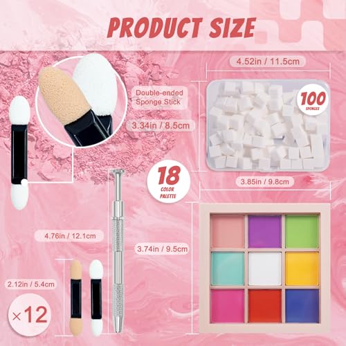 Image of 18 Colors Nail Pigment Powder Palette, Pigment Powder for Nails Set and Nail Art Sponges with Grabbing Pen, Ombre Aura Pigmentos para Unas, D+F