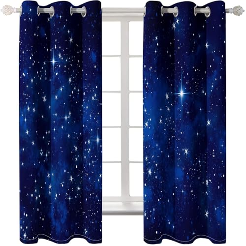 Homxi Cortina Opaca Cocina 2 Piezas,2 x 137W x 244H CM,Cortina Habitación con Ojales Cielo Estrellado Cortinas para Ventana de Cocina Azul Oscuro